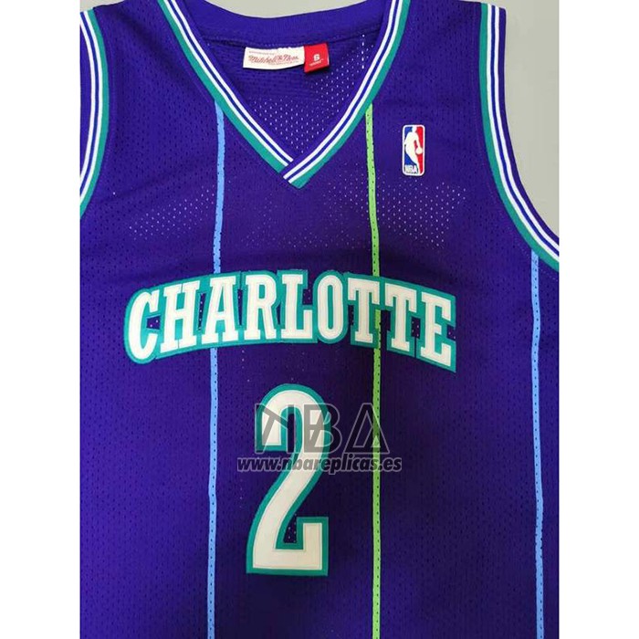Camiseta Charlotte Hornets Larry Johnson NO 2 Mitchell & Ness 1994-95 Violeta